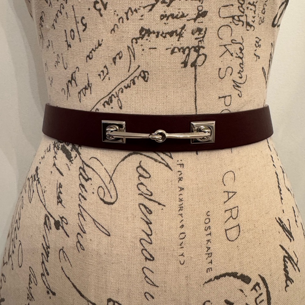 Women's Dark Brown Leather Belt with Silver Bit Accent Gucci label on bit